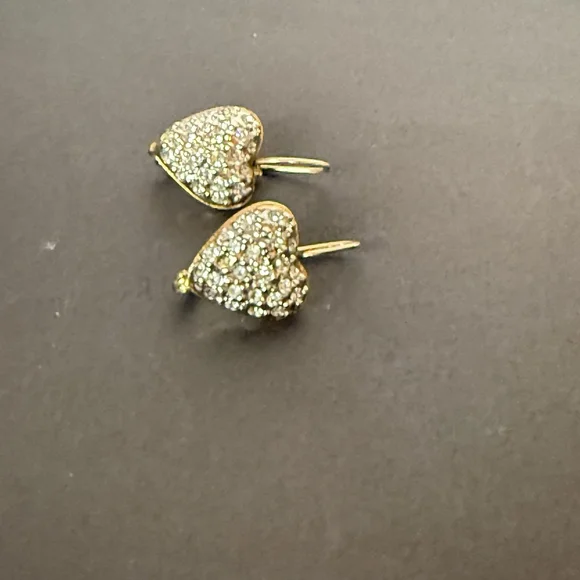 Vintage BUTLER Signed Heart-Shaped Rhinestone Earrings Gold Tone - Picture 8 of 11